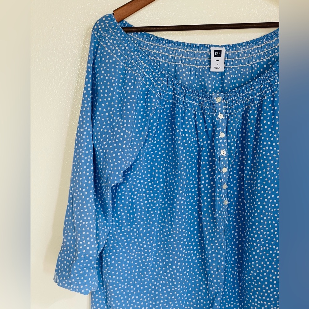 Gap S Blue Polka Dot Peasant Shirt Blouse - Picture 2 of 8